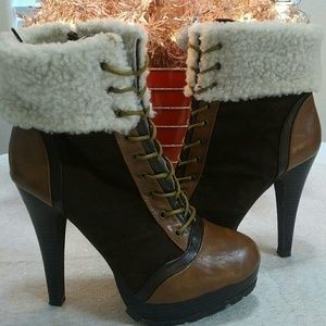 Rouge Stiletto Faux Leather And Suede Boots
